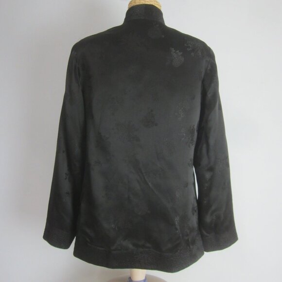 Vtg Solz Squirrel Womens M Turquoise Black Reversible Kimono Satin Jacket Blazer - Picture 7 of 13
